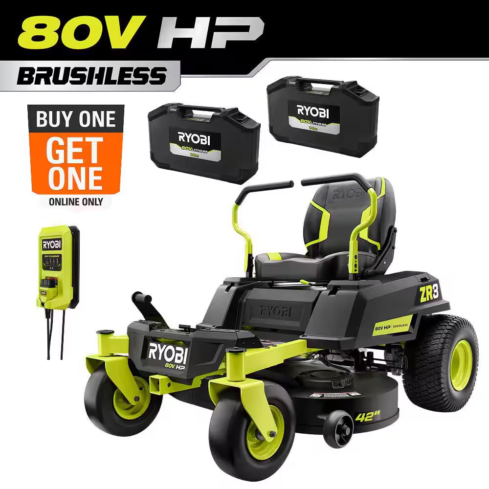 ZR3 80V HP Brushless Battery Cordless Electric 42 In. Zero Turn Riding Lawn Mower with (2) 14.0 Ah Batteries and Charger