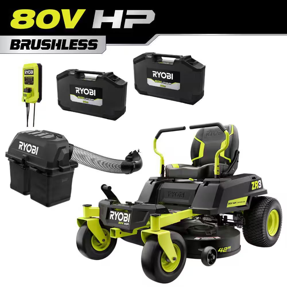 ZR3 80V HP Brushless Battery Cordless Electric 42 In. Zero Turn Riding Lawn Mower with (2) 14.0 Ah Batteries and Charger