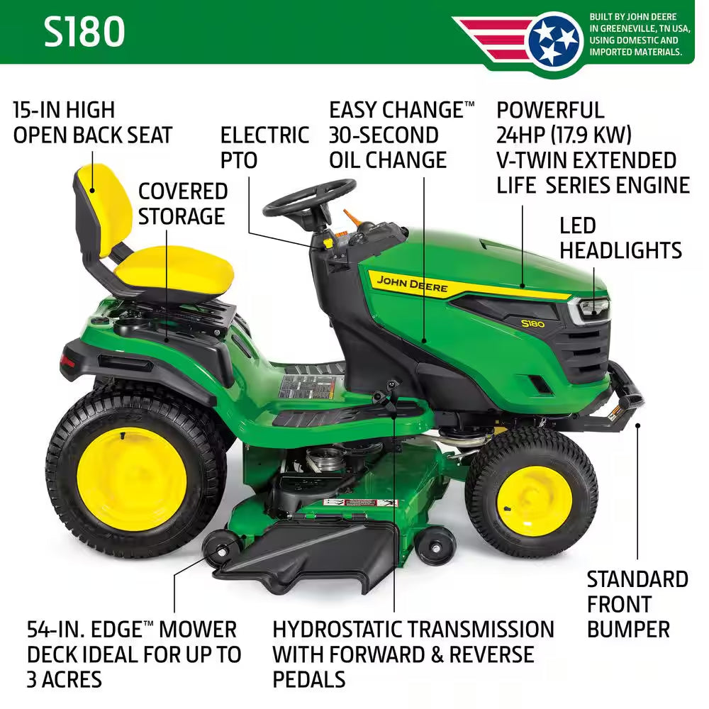 S180 54 In. 24 HP V-Twin ELS Gas Hydrostatic Riding Lawn Mower