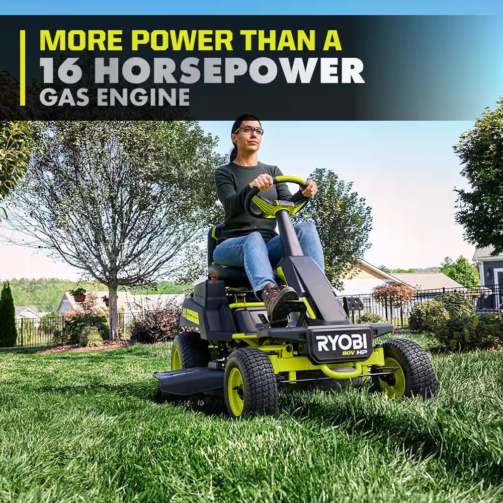 R1 80V HP Brushless Battery Cordless Electric 30 In. Riding Mower with Bagger, 14.0 Ah Battery and Charger