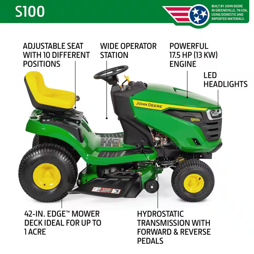 S100 42 In. 17.5 HP Gas Hydrostatic Riding Lawn Mower