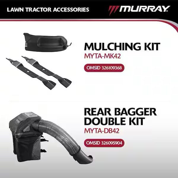 42 In. 19.0 HP Riding Lawn Tractor Mower, Mulching Kit and Double Bagger for 42 In. Deck Combo